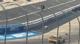 Fan climbs the fence at Dover.